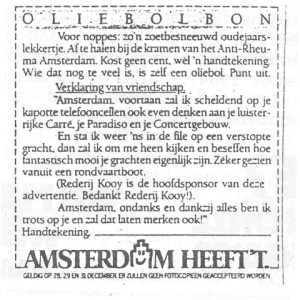 Receipt for a free oliebol, on condition of signing a declaration of pride in Amsterdam.