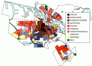 Fig 1: Woonmilieu kaart Bron: Stedelijke Dynamiek bij Stagnerende Woningmarkt, Amsterdamse Woonmilieus 2003.
