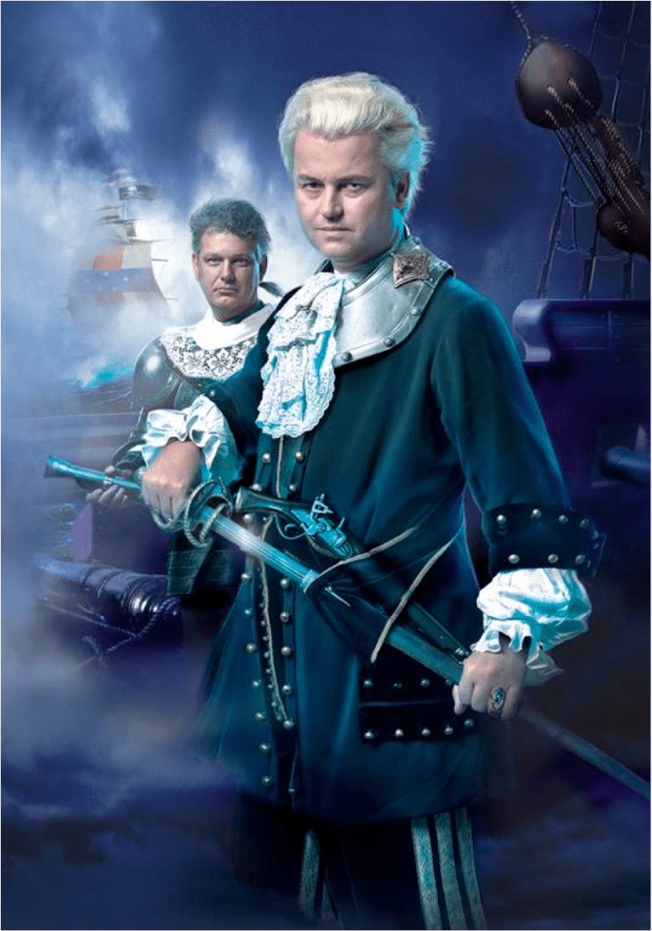 Wilders posing as 'his greatest hero', Dutch naval commander Michiel de Ruyter.